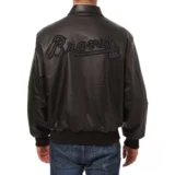 Black Atlanta Braves Full Leather Bomber Varsity Jacke