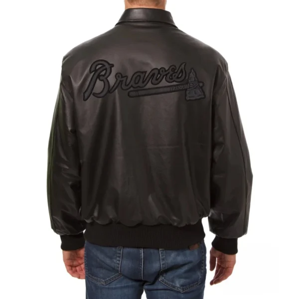 Black Atlanta Braves Full Leather Bomber Varsity Jacke