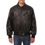 Black Atlanta Braves Full Leather Bomber Varsity Jacket