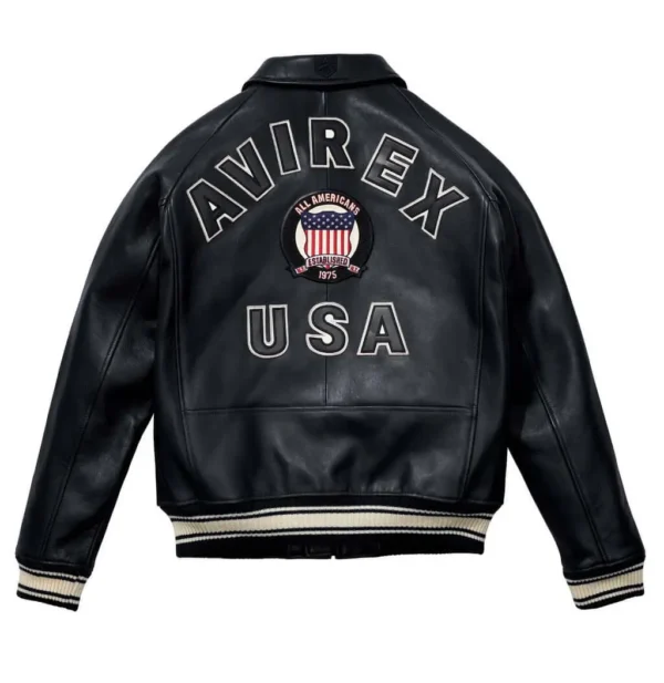 Black Avirex Icon Leather Bomber Jacke