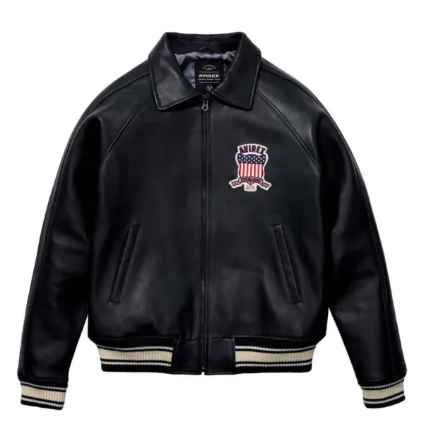 Black Avirex Icon Leather Bomber Jacket