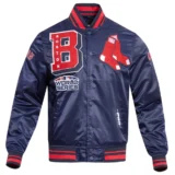 Boston Red Sox Full-Snap Mashup Satin Navy Varsity Jacket