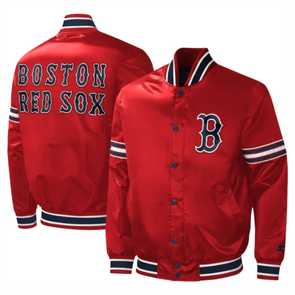 Boston Red Sox Midfield Full-Snap Red Varsity Jacket Satin