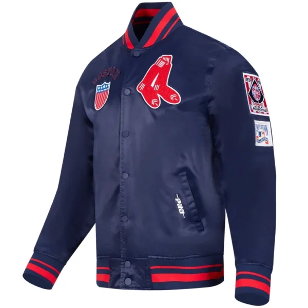 Boston Red Sox Retro Classic Rib Knitted Satin Varsity Jacket Na