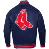 Boston Red Sox Retro Classic Rib Knitted Satin Varsity Jacket Nav