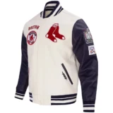 Boston Red Sox Retro Classic Varsity Jacket Cream & Black Wool & Leath