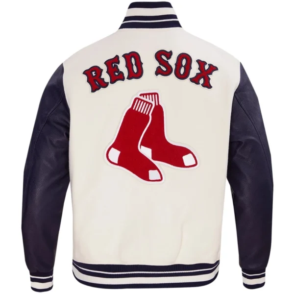 Boston Red Sox Retro Classic Varsity Jacket Cream & Black Wool & Leathe