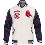 Boston Red Sox Retro Classic Varsity Jacket Cream & Black Wool & Leather