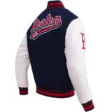 Boston Red Sox Script Rib Knitted Tail Wool & Leather Varsity Jac