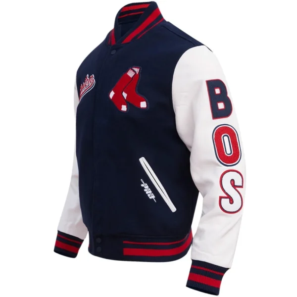 Boston Red Sox Script Rib Knitted Tail Wool & Leather Varsity Jack