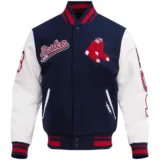 Boston Red Sox Script Rib Knitted Tail Wool & Leather Varsity Jacket