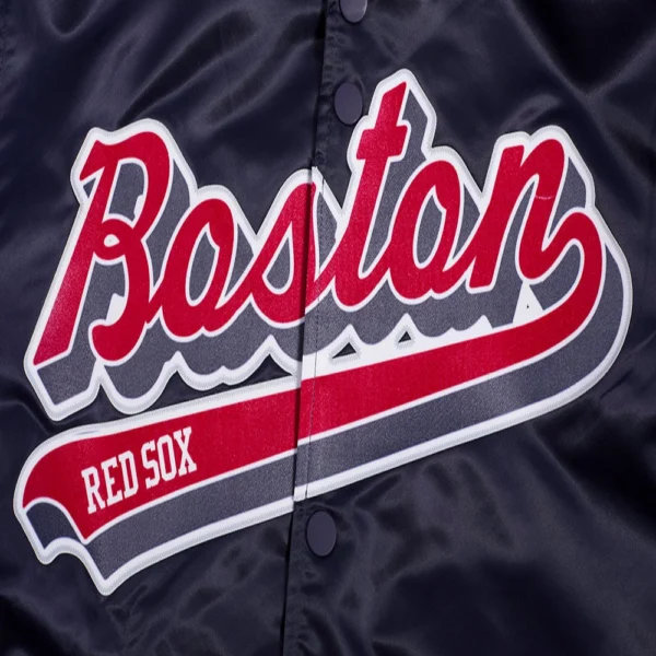 Boston Red Sox Script Tail Full-Snap Satin Varsity Navy Jacket Satin