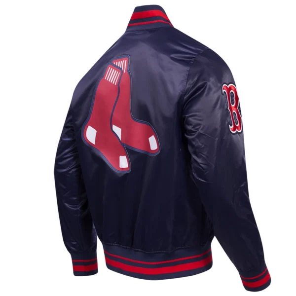 Boston Red Sox Script Tail Full-Snap Satin Varsity Navy Jacket Satin