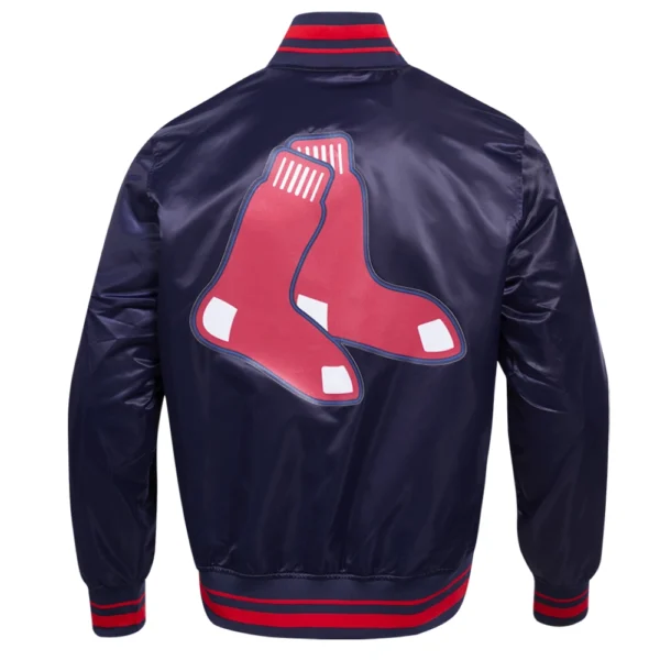 Boston Red Sox Script Tail Full-Snap Satin Varsity Navy Jacket Satin