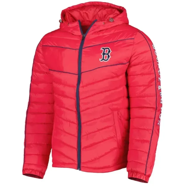 Boston Red Sox Soft Down Splitter Puffer Red Hooded Jacket