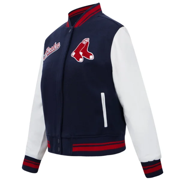 Boston Red Sox Script Tail Women’s Wool & Leather Navy/White Jacket Varsity