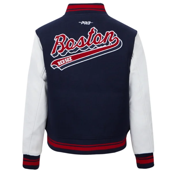 Boston Red Sox Script Tail Women’s Wool & Leather Navy/White Jacket Varsity