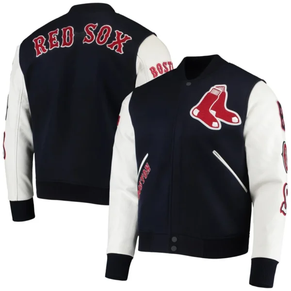 Boston Red Sox Wool & Leather Classic Varsity Jacket Navy & Whi