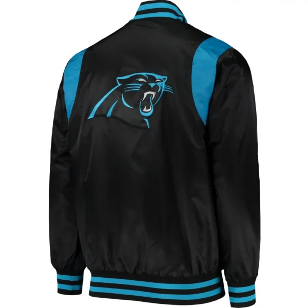 Carolina Panthers Black Prime Time Twill Satin Varsity Jacket