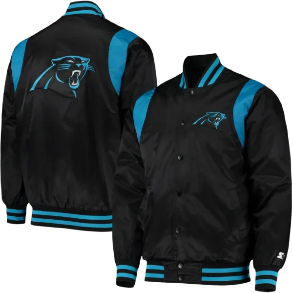 Carolina Panthers Black Prime Time Twill Satin Varsity Jacket