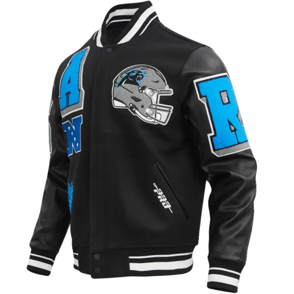 Carolina Panthers Patches Black Wool & Leather Varsity Jacket