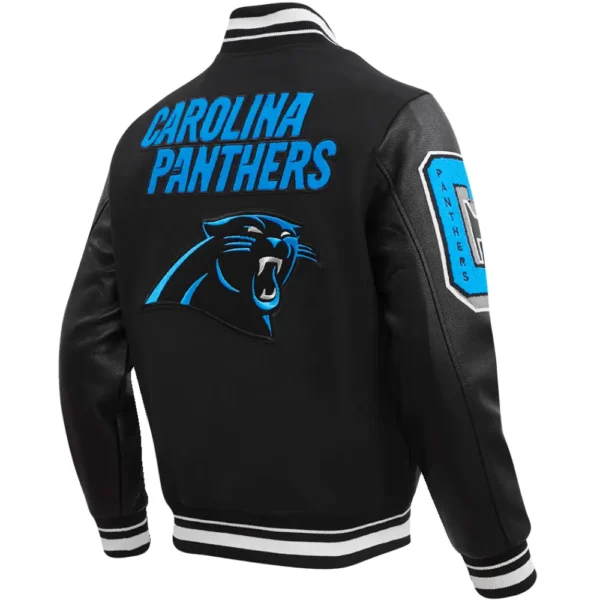 Carolina Panthers Patches Black Wool & Leather Varsity Jacket