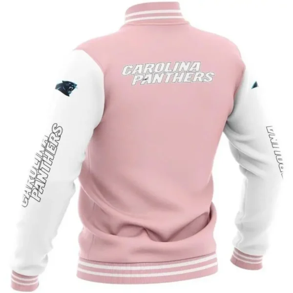 Carolina Panthers Wool/Leather Varsity Jacket Pink & White