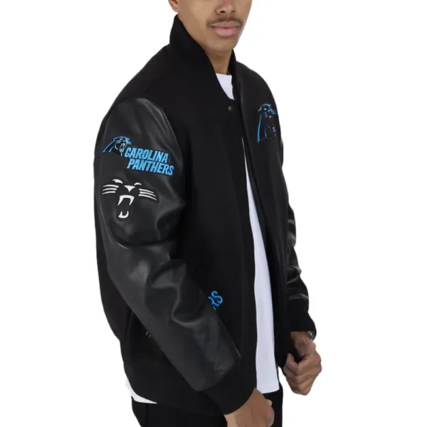 Carolina Panthers Wool & Leather Black Varsity Jacket