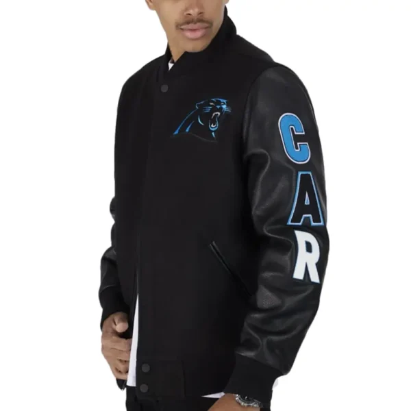 Carolina Panthers Wool & Leather Black Varsity Jacket