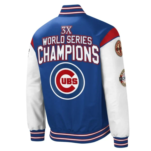 Chicago Cubs 3x World Series Champions Full-Snap Polyester Varsity Jacket Blue:Whit