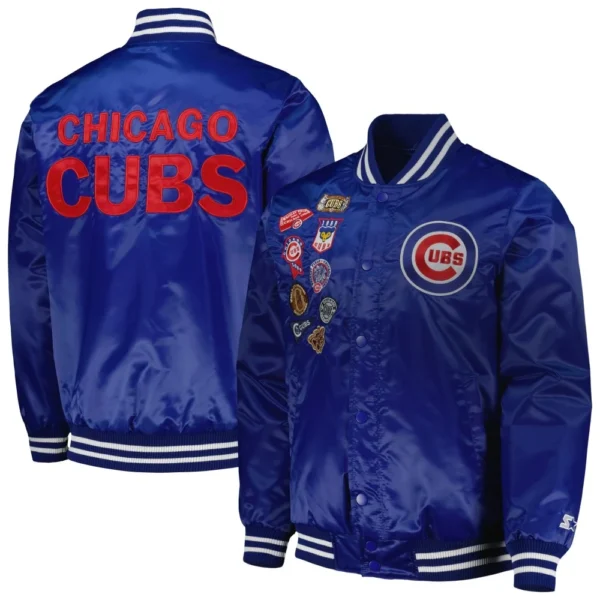 Chicago Cubs Full-Snap Patches Satin Varsity Blue Jac