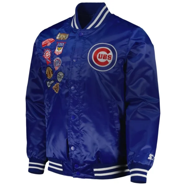 Chicago Cubs Full-Snap Patches Satin Varsity Blue Jacket