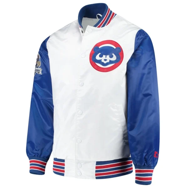 Chicago Cubs Full-Snap The Legend Satin Varsity Jacket White & Blue