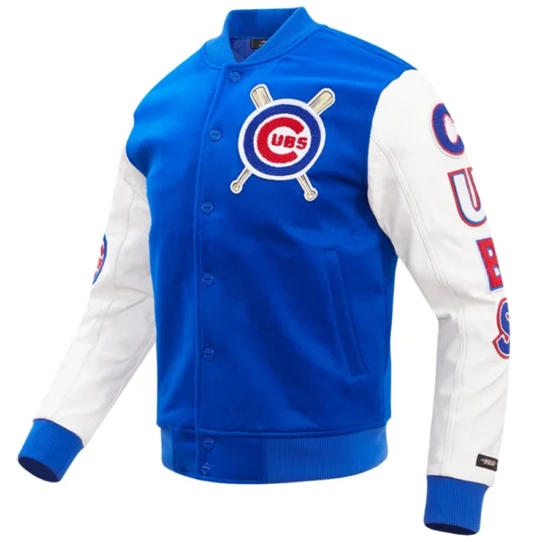 Chicago Cubs Full-Snap Wool & Leather Varsity Jacket Blended Lo