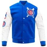 Chicago Cubs Full-Snap Wool & Leather Varsity Jacket Blended Logo