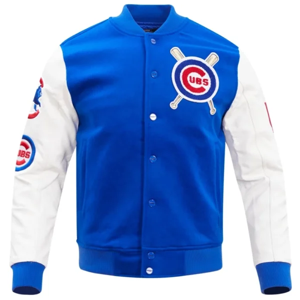 Chicago Cubs Full-Snap Wool & Leather Varsity Jacket Blended Logo