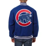 Chicago Cubs Handcrafted Logo Wool Varsity Jacket Blu