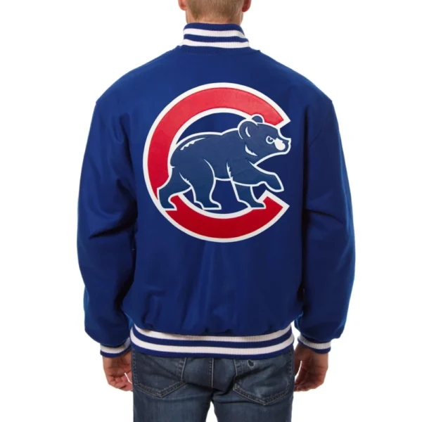 Chicago Cubs Handcrafted Logo Wool Varsity Jacket Blu