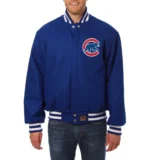 Chicago Cubs Handcrafted Logo Wool Varsity Jacket Blue