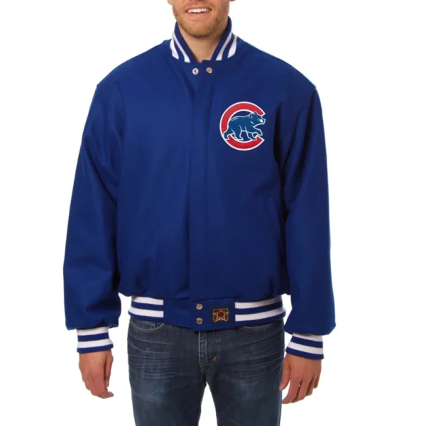 Chicago Cubs Handcrafted Logo Wool Varsity Jacket Blue