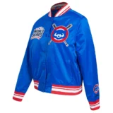 Chicago Cubs Mashup Full-Snap Satin Varsity Blue Jacket Wome