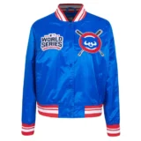 Chicago Cubs Mashup Full-Snap Satin Varsity Blue Jacket Women’s