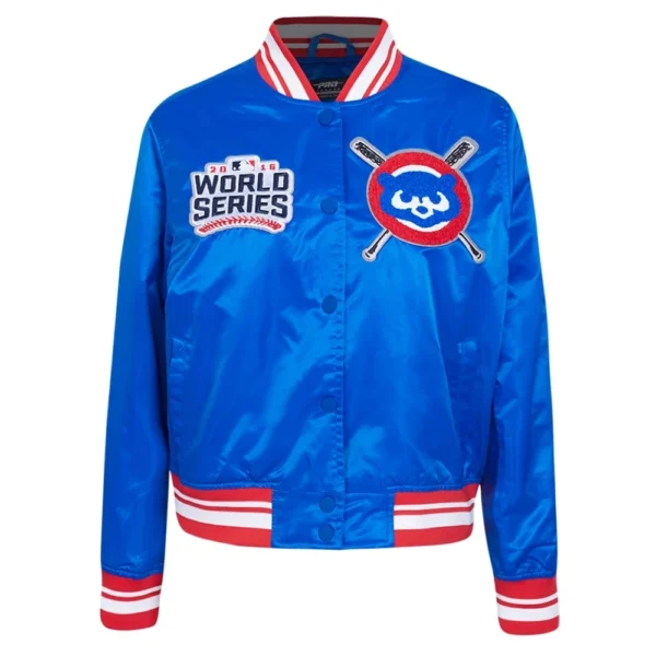 Chicago Cubs Mashup Full-Snap Satin Varsity Blue Jacket Women’s