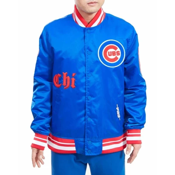 Chicago Cubs Old English Satin Varsity Jacket Blue