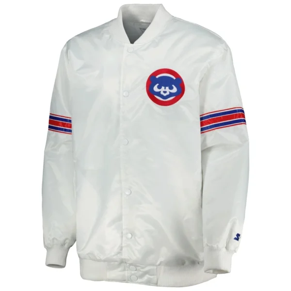 Chicago Cubs Power Forward Full-Snap Satin Varsity Jacket White