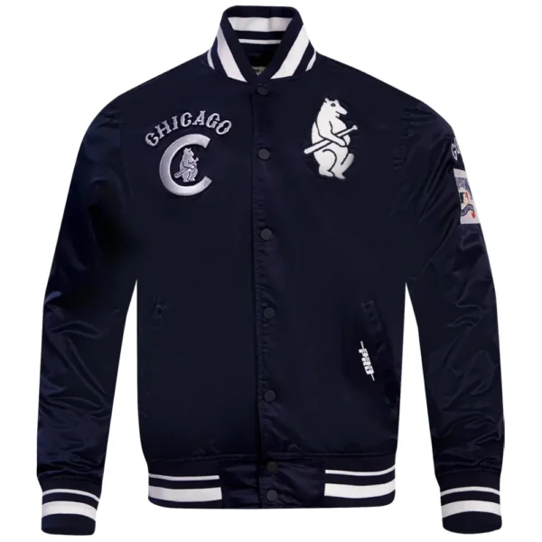 Chicago Cubs Retro Classic Rib Satin Varsity Navy Jacket knitted Rib