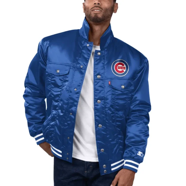 Chicago Cubs Silver Tab Trucker Satin Varsity Jacket – Blue