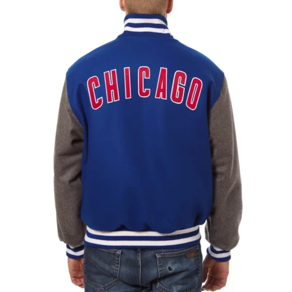 Chicago Cubs Two-Tone Embroidered Logo Wool Varsity Jacket Blue:Gra