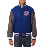 Chicago Cubs Two-Tone Embroidered Logo Wool Varsity Jacket Blue:Gray