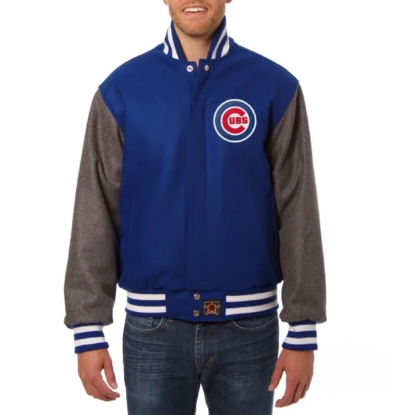 Chicago Cubs Two-Tone Embroidered Logo Wool Varsity Jacket Blue:Gray